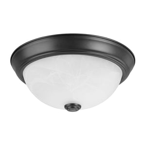 # 63013-2 2 Light Flush Mount Ceiling Light Fixture, Transitional Design, Dark Bronze, White Alabaster Glass Diffuser, 11" D