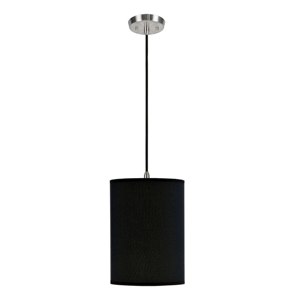 # 71010  One-Light Hanging Pendant Ceiling Light with Transitional Hardback Fabric Lamp Shade,  Black Tetoron Rayon, 8