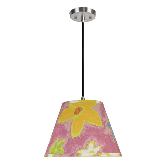 # 72187-11 One-Light Hanging Pendant Ceiling Light with Transitional Hardback Empire Fabric Lamp Shade, Pink, 13