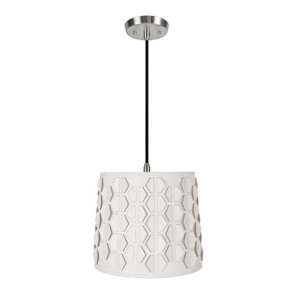 # 79321-11 One-Light Hanging Pendant Ceiling Light with Transitional Empire Fabric Lamp Shade, Off White, 10-1/2