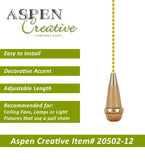 # 20502-12, 12" Natural Finish Wooden Knob Pull Chain with Polished Brass Accents, 2 Pack