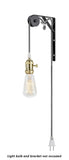 # 21007-1 1-Light Plug-in Vintage Style Hanging Socket Pendant Fixture with Polished Brass Socket, 20 feet of Black and White Textile Cord and On/Off Switch