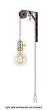 # 21007-2 1-Light Plug-in Vintage Style Hanging Socket Pendant Fixture with Polished Brass Socket, 20 feet of Red and White Textile Cord and On/Off Switch