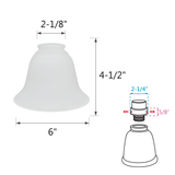 # 23023-4 Transitional Style Replacement Bell Shaped Frosted Glass Shade, 2 1/4" Fitter Size, 4 1/2" high x 6" diameter, 4 Pack