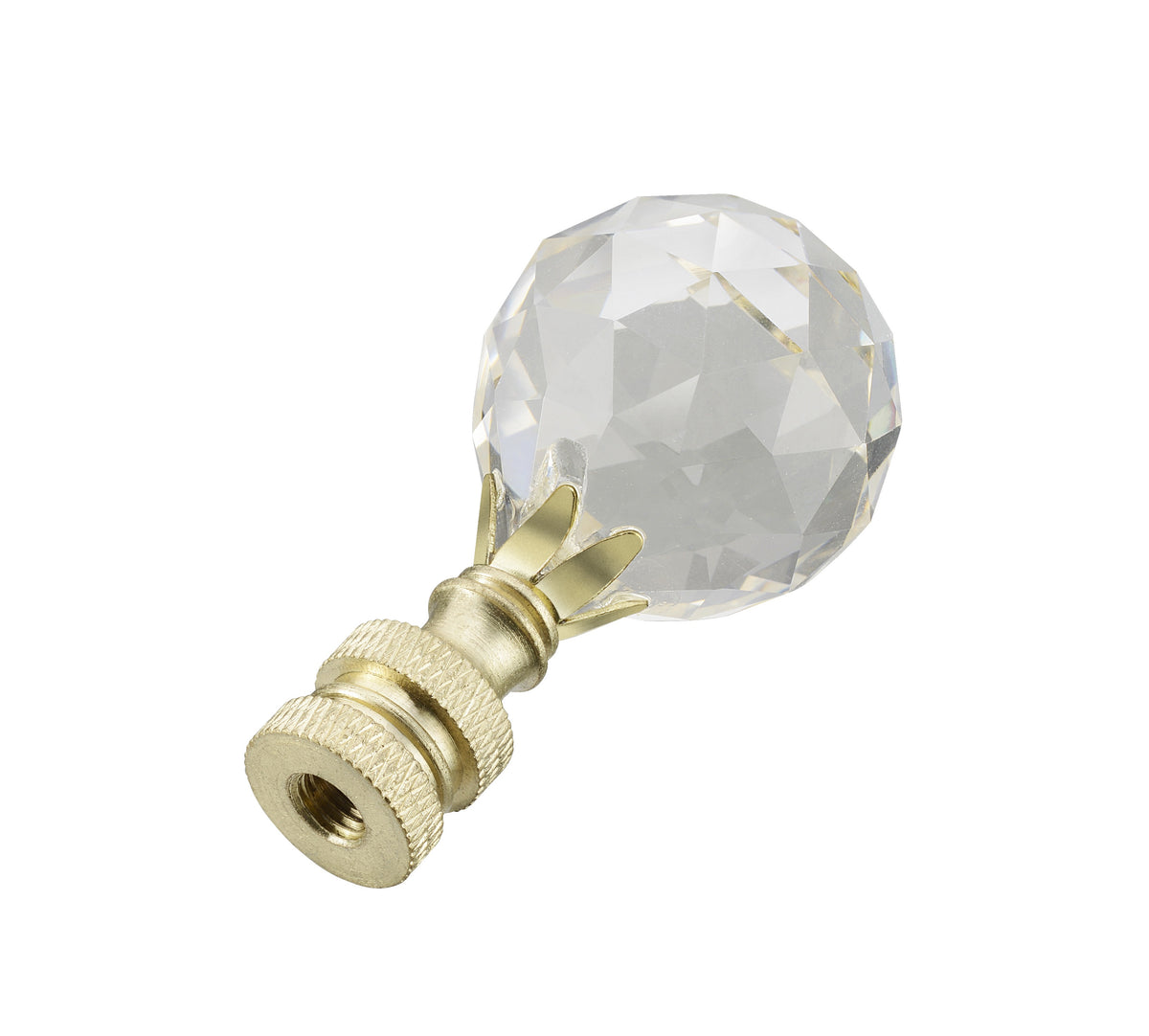 24007-11, 1 Pack, Clear Faceted Crystal Lamp Finial in Brass