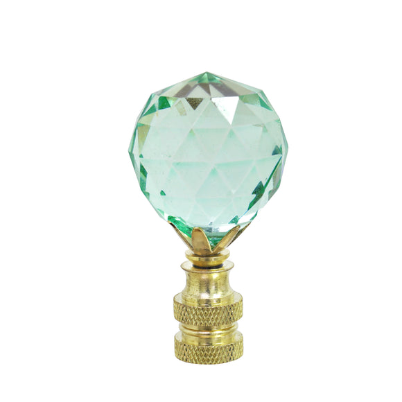 # 24007-21, 1 Pack, Light Green Faceted Crystal Lamp Finial in Brass Plated Finish, 2 1/4
