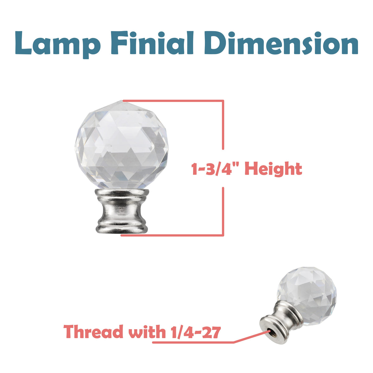 24008, 1 Pack, Clear Faceted Crystal Lamp Finial in Brushed Nickel