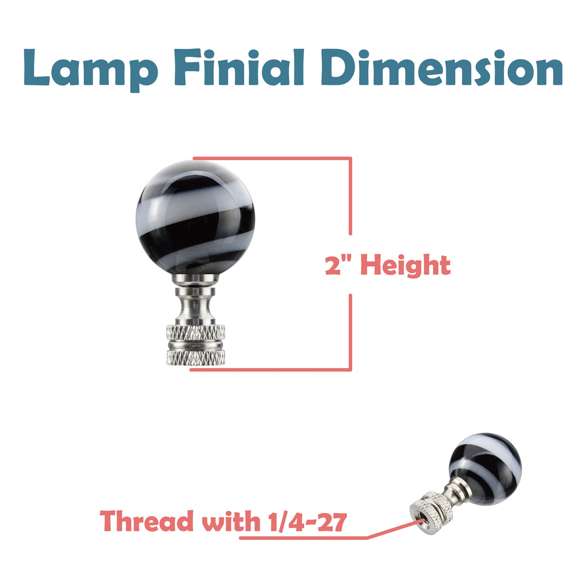  24009, 1 Pack Black & White Glass Ball Lamp Finial in Nickel Finish, Aspen Creative Corporation