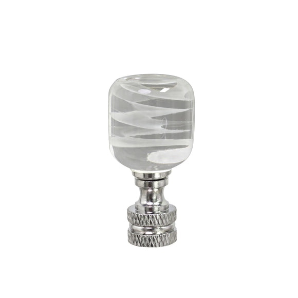 # 24010, 1 Pack Clear with White Cloud Glass Lamp Finial in Nickel Finish, 2