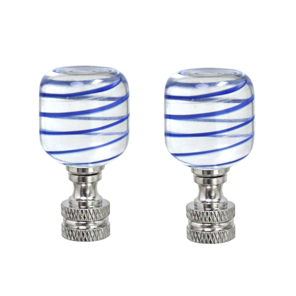 # 24011-12, 2 Pack Clear with Blue Line Glass Lamp Finial in Nickel Finish, 2
