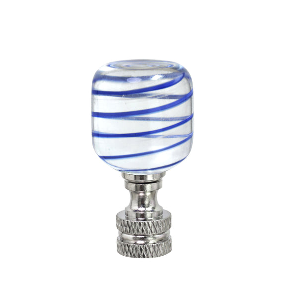 # 24011, 1 Pack Clear with Blue Line Glass Lamp Finial in Nickel Finish, 2