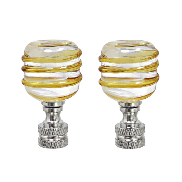 # 24012-12, 2 Pack Clear with Yellow Line Glass Lamp Finial in Nickel Finish, 2