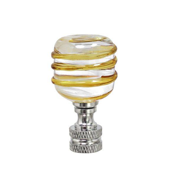 # 24012, 1 Pack Clear with Yellow Line Glass Lamp Finial in Nickel Finish, 2