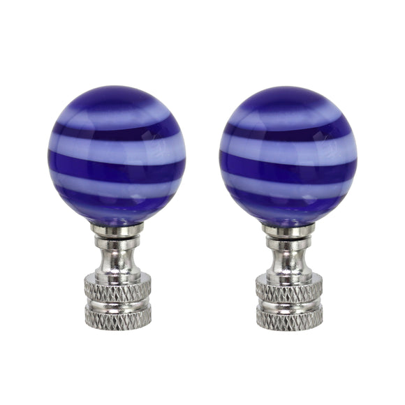 # 24013-12, 2 Pack Blue & White Glass Ball Lamp Finial in Nickel Finish, 2