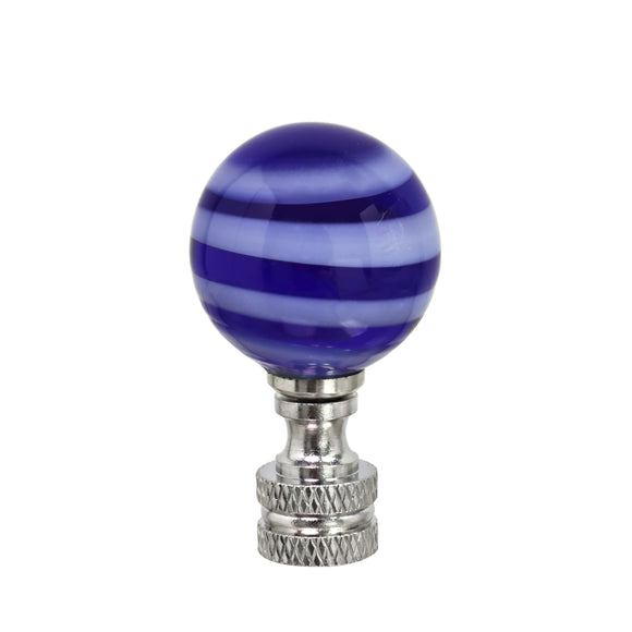 # 24013, 1 Pack Blue & White Glass Ball Lamp Finial in Nickel Finish, 2