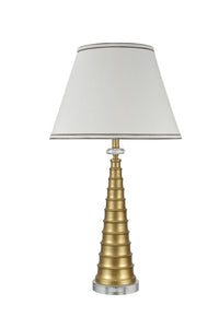 # 40051, 30" High Transitional Metal Table Lamp, Gold with Crystal Base and Hardback Empire Shaped Lamp Shade in White, 16" Wide