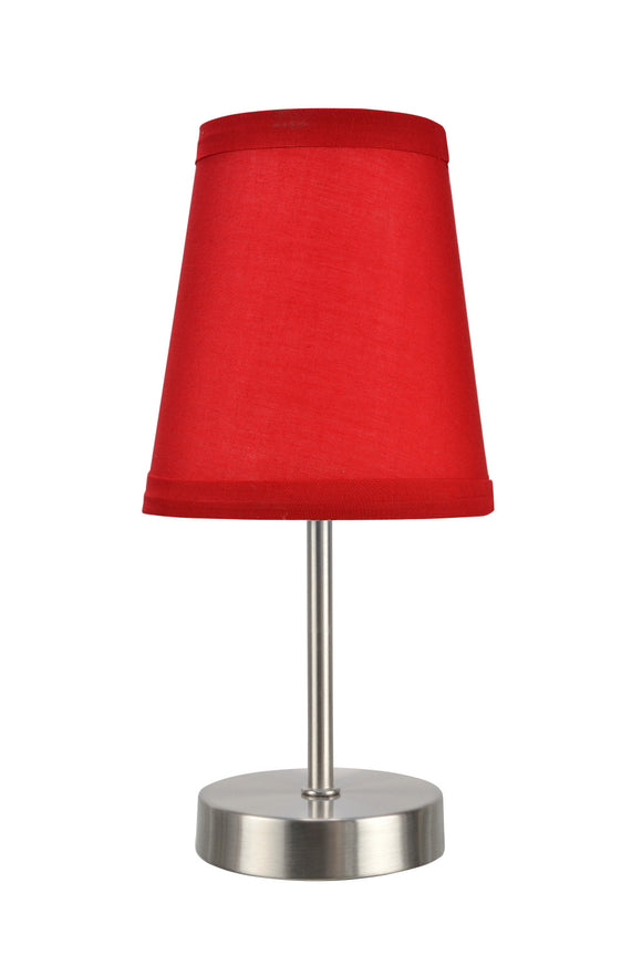 # 40085-2 One Pack Set - 1 Light Candlestick Table Lamp, Contemporary Design in Satin Nickel Finish with Red Shade, 10