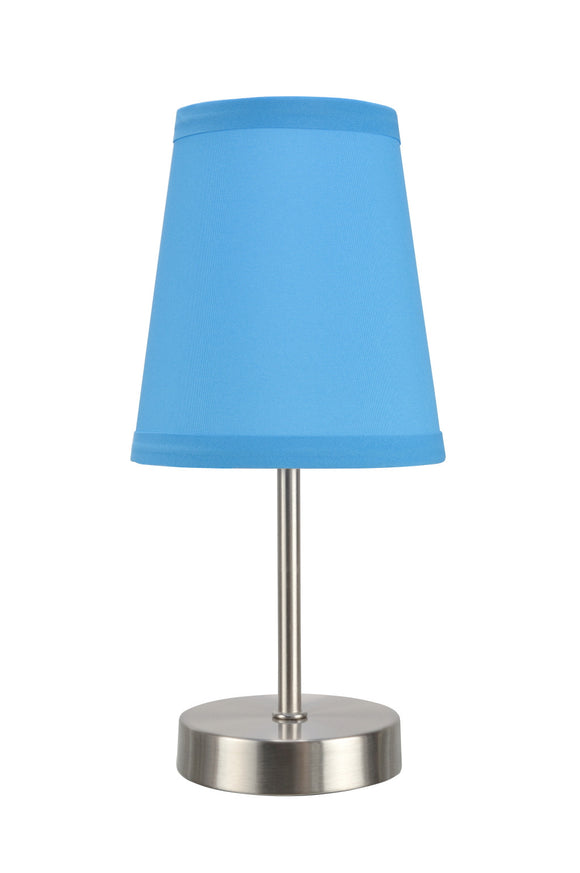 # 40085-7 One Pack Set - 1 Light Candlestick Table Lamp, Contemporary Design in Satin Nickel Finish with Sky Blue Shade, 10