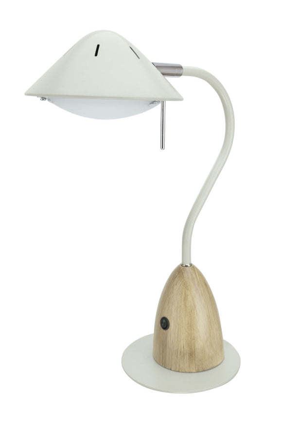 # 40102-1, Dimmable LED Desk  Lamp, 7W Modern Design in Milky White with Wood Grain Finish, 18 1/2