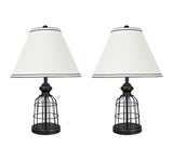 # 40140-02, Two Pack Set – 22" High Traditional Metal Wire Table Lamp, Matte Black Finish and Empire Shaped Lamp Shade in Off White, 14" Wide