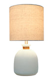 # 40141, 19 1/2" High Modern Glass Table Lamp, Pale Blue Glass Finish with Drum Shaped Lamp Shade in Off White, 9 1/2" Wide