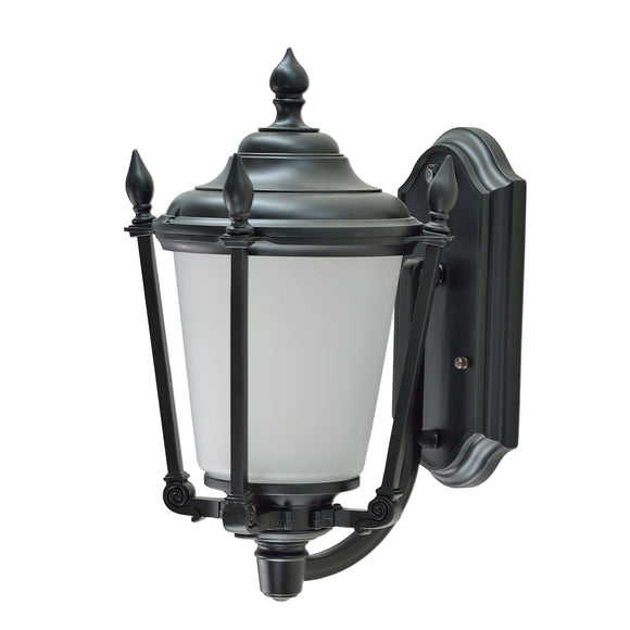 # 60009 1 Light Large Outdoor Wall Light Fixture, Dusk to Dawn Sensor , a Transitional Design in Black with Frosted Seeded Glass, 19