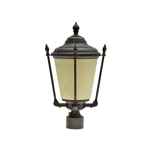# 60012 One-Light Medium Outdoor Post Light Fixture with Dusk to Dawn Sensor, Transitional Design in Antique Bronze, 20 1/2