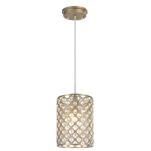 # 61005 Adjustable One-Light Hanging Mini Pendant Ceiling Light, Transitional Design in Antique Silver Finish, Crystal Beaded Shade, 6 1/4