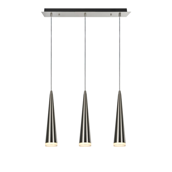 # 61023 Adjustable LED Three-Light Hanging Pendant Ceiling Light, Contemporary Design in Brushed Nickel Finish, Metal Shade, 23