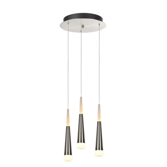 # 61030 Adjustable LED Three-Light Hanging Pendant Ceiling Light, Contemporary Design in Brushed Nickel Finish, Metal Shade, 11