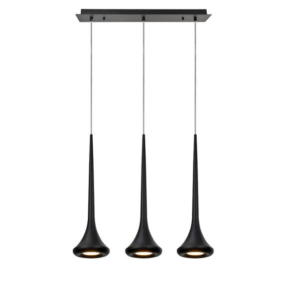 # 61036 Adjustable LED Three-Light Hanging Pendant Ceiling Light, Contemporary Design in Black Finish, Metal Shade, 23