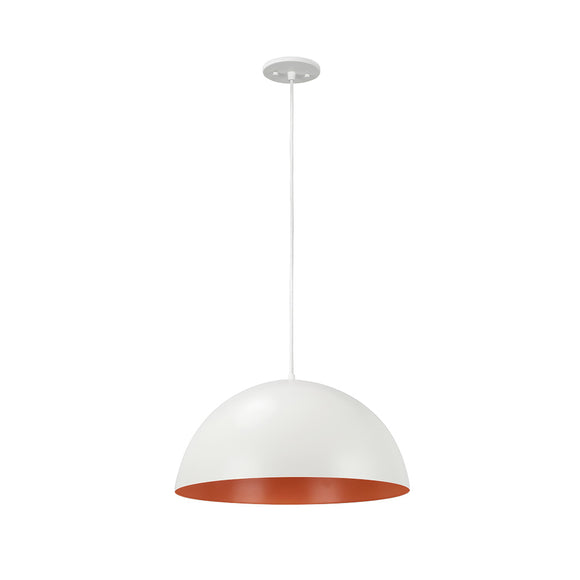 # 61040-1 Adjustable One-Light Hanging Pendant Ceiling Light, Transitional Design, Matte White, Metal Dome Shade, 17 3/4