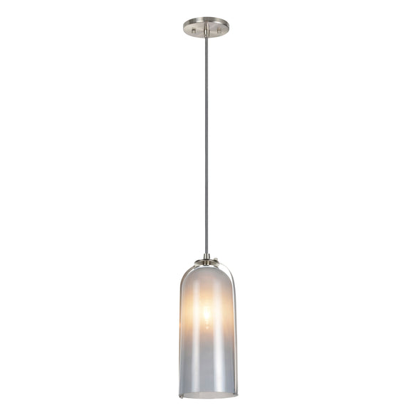 # 61043 Adjustable One-Light Hanging Mini Pendant Ceiling Light, Transitional Design in Satin Nickel Finish, Grey Glass Shade, 5
