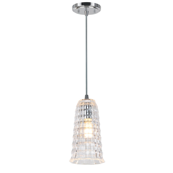 # 61046 Adjustable One-Light Hanging Mini Pendant Ceiling Light, Transitional Design in Chrome Finish, Clear Glass Shade, 5 1/2