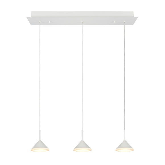 # 61063-2 Adjustable LED Three-Light Hanging Pendant Ceiling Light, Contemporary Design in White Finish, Glass Shade, 20 1/4