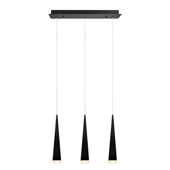 # 61068-2 Adjustable LED Three-Light Hanging Pendant Ceiling Light, Contemporary Design in Black Finish, Metal Shade, 23