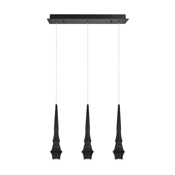 # 61071-2 Adjustable LED Three-Light Hanging Pendant Ceiling Light, Contemporary Design in Black Finish, Metal Shade, 21 1/4