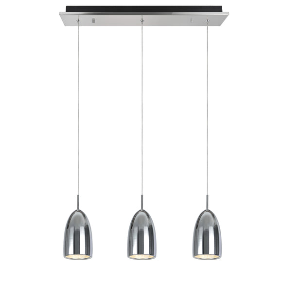 # 61073-1 Adjustable LED Three-Light Hanging Pendant Ceiling Light, Contemporary Design in Chrome Finish, Metal Shade, 22-3/4