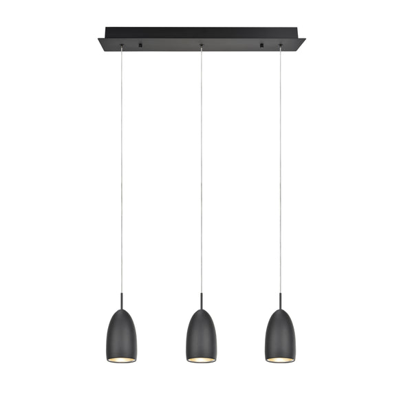 # 61073-2 Adjustable LED Three-Light Hanging Pendant Ceiling Light, Contemporary Design in Black Finish, Metal Shade, 22-3/4