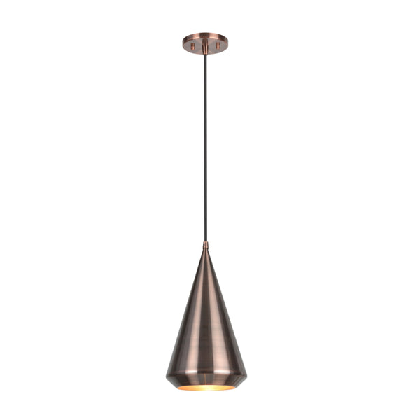 # 61085 One-Light Hanging Mini Pendant Ceiling Light, Transitional Design, Antique Copper Finish, Antique Copper Metal Shade with Painted Pewter Finish Inside, 8 3/4