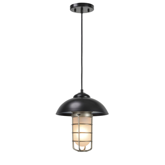 # 61094 Adjustable One-Light Hanging Mini Pendant Ceiling Light, Transitional Design in Matte Black Finish, Frosted Glass Shade, 3 3/8