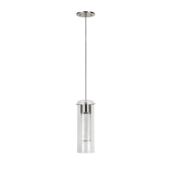 # 61109  Adjustable LED One-Light Hanging Mini Pendant Light, Contemporary Design, Brushed Nickel, Glass Shade, 4 3/4