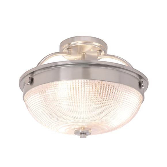 # 63501 3 Light Semi Flush Mount Ceiling Light Fixture, Transitional Design in Brushed Nickel Finish, Patterned Glass Shade, 12 3/4