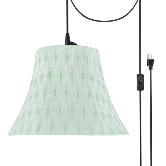# 70099-21 One-Light Plug-In Swag Pendant Light Conversion Kit with Transitional Bell Fabric Lamp Shade, Light Green, 13