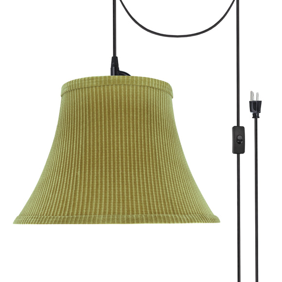 # 70211-21 One-Light Plug-In Swag Pendant Light Conversion Kit with Transitional Bell Fabric Lamp Shade, Brown-Green, 13