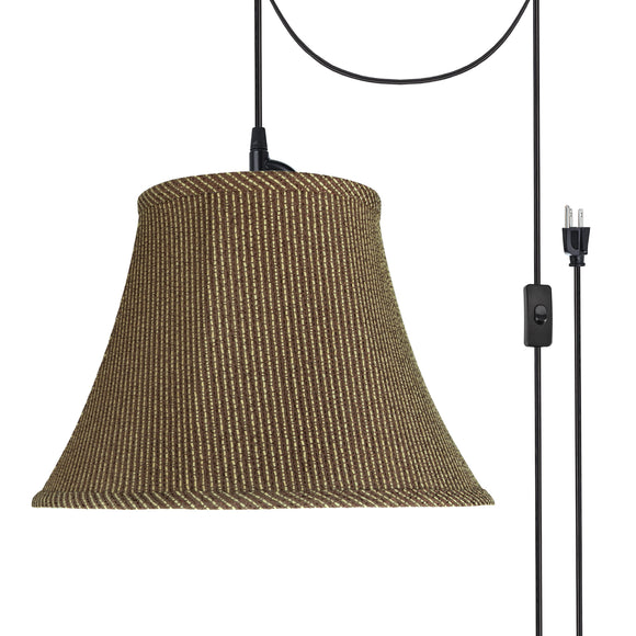 # 70215-21 One-Light Plug-In Swag Pendant Light Conversion Kit with Transitional Bell Fabric Lamp Shade, Brown, 13