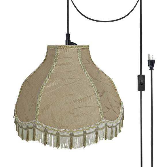 # 70301-21 One-Light Plug-In Swag Pendant Light Conversion Kit with Transitional Scallop Bell Fabric Lamp Shade, Off White, 17