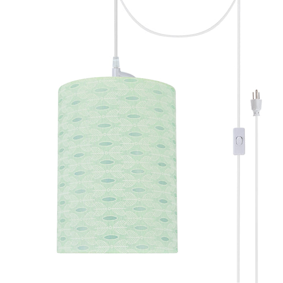 # 71032-21 One-Light Plug-In Swag Pendant Light Conversion Kit with Transitional Drum Fabric Lamp Shade, Light Green, 8