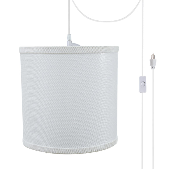 # 71058-21 One-Light Plug-In Swag Pendant Light Conversion Kit with Transitional Drum Fabric Lamp Shade, White, 8