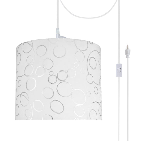 # 71088-21 One-Light Plug-In Swag Pendant Light Conversion Kit with Transitional Drum Fabric Lamp Shade, White, 12